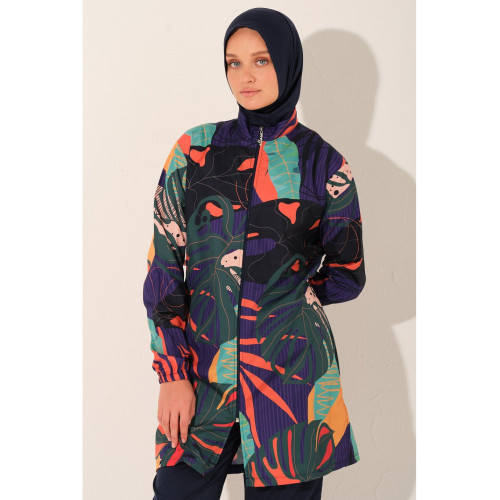 Maillot de bain hijab bleu imprimé tropical