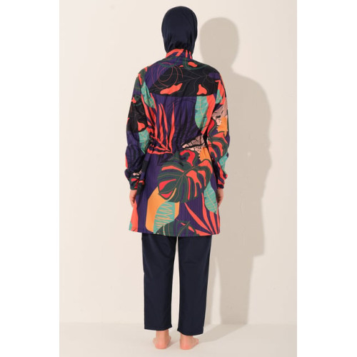 Maillot de bain hijab bleu imprimé tropical