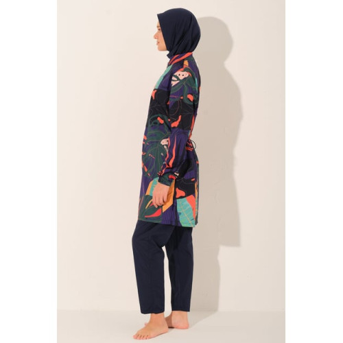 Maillot de bain hijab bleu imprimé tropical