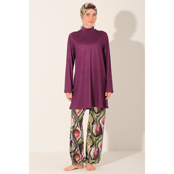 Maillot de bain hijab prune imprimé abstrait