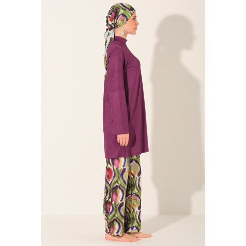 Maillot de bain hijab prune imprimé abstrait