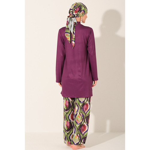 Maillot de bain hijab prune imprimé abstrait