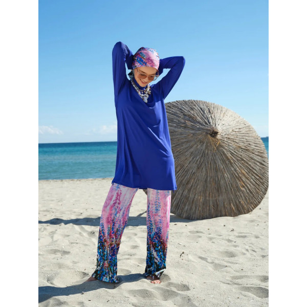 Maillot de bain hijab bleu imprimé floral