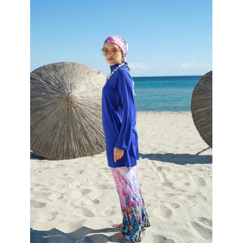 Maillot de bain hijab bleu imprimé floral