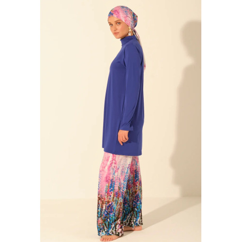 Maillot de bain hijab bleu imprimé floral