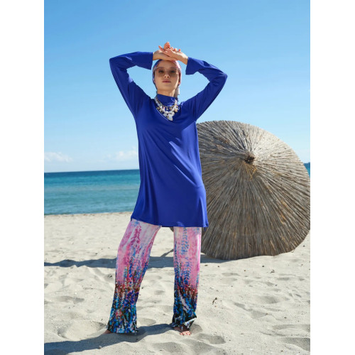 Maillot de bain hijab bleu imprimé floral