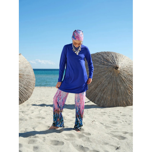 Maillot de bain hijab bleu imprimé floral