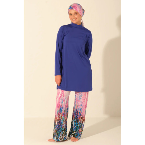Maillot de bain hijab bleu imprimé floral