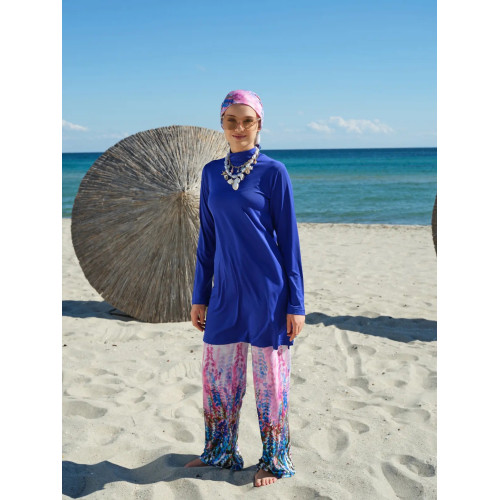 Maillot de bain hijab bleu imprimé floral