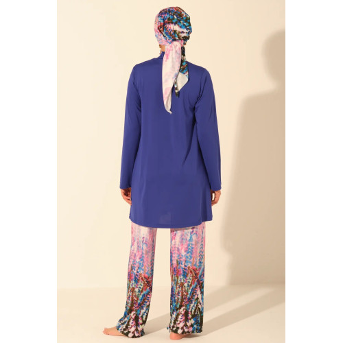 Maillot de bain hijab bleu imprimé floral