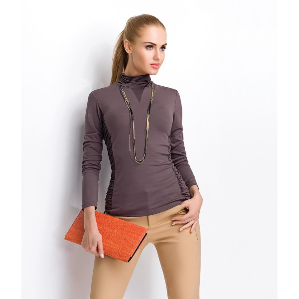  Haut femme col roulé avec finitions froncées