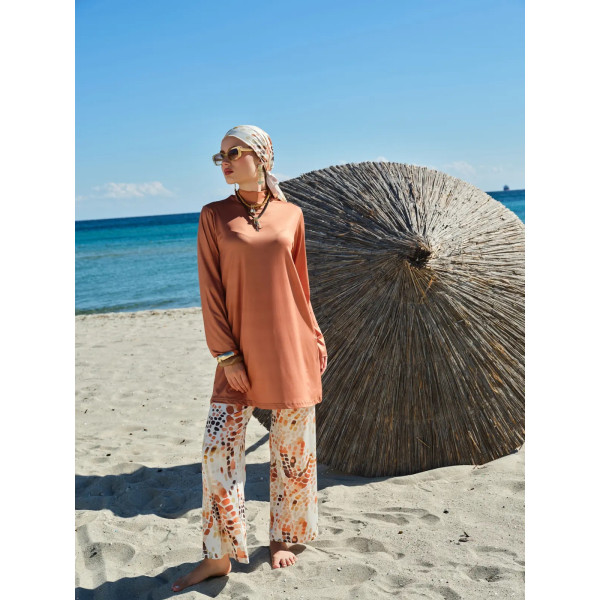 Maillot de bain hijab cannelle imprimé abstrait