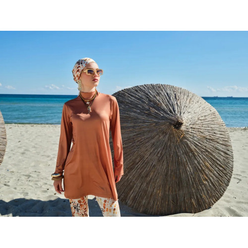 Maillot de bain hijab cannelle imprimé abstrait