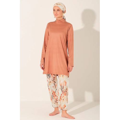 Maillot de bain hijab cannelle imprimé abstrait