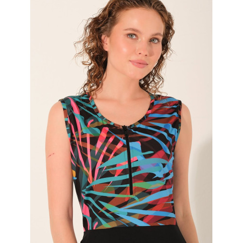 Maillot semi couvert imprimé abstrait