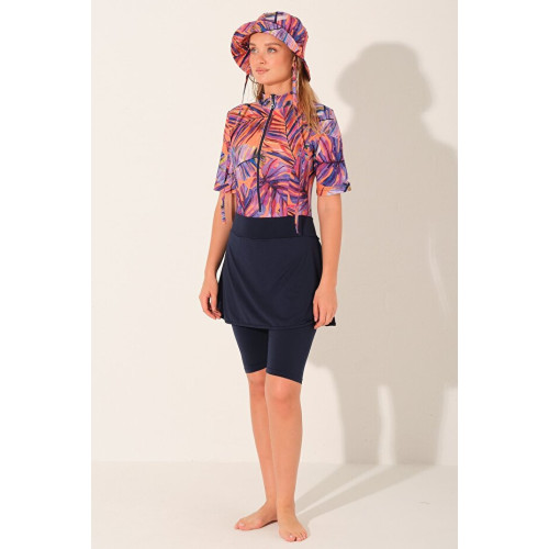 Maillot semi couvert et chapeau bob imprimé tropical