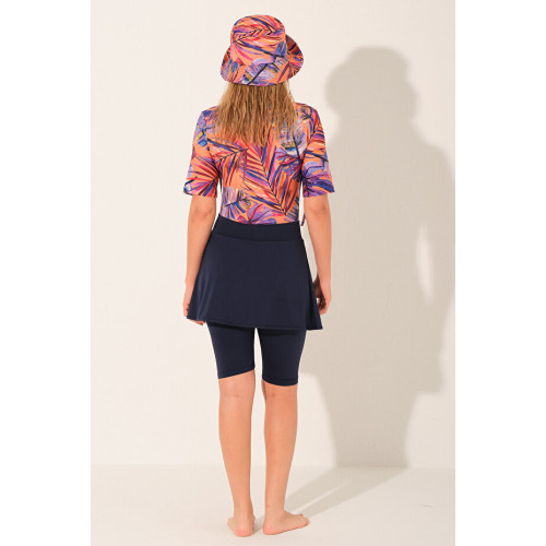 Maillot semi couvert et chapeau bob imprimé tropical