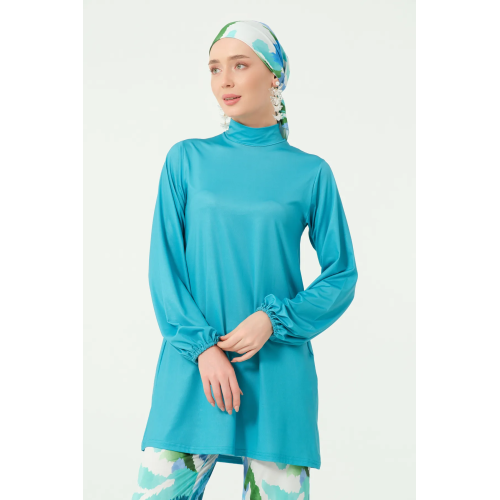 Maillot de bain hijab bleu turquoise pantalon imprimé abstrait