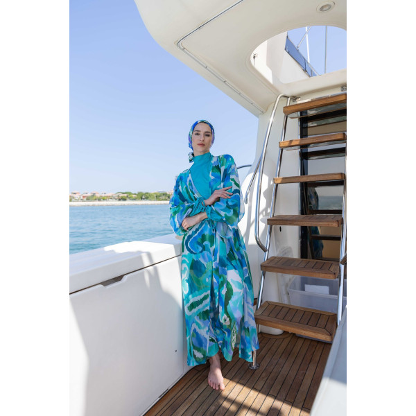 Paréo kimono de plage imprimé abstrait