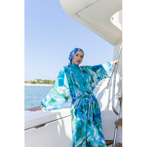 Paréo kimono de plage imprimé abstrait