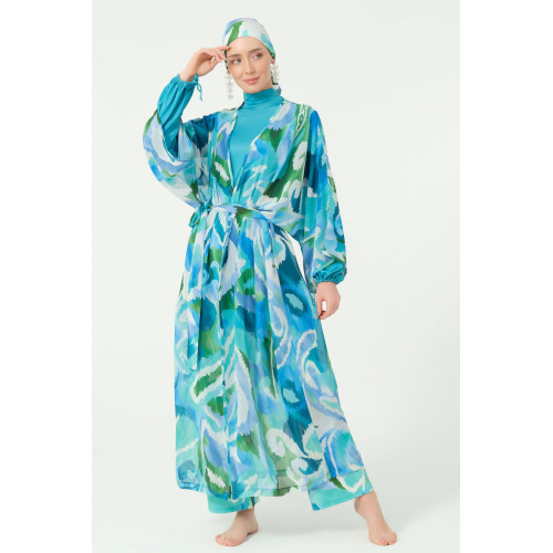 Paréo kimono de plage imprimé abstrait