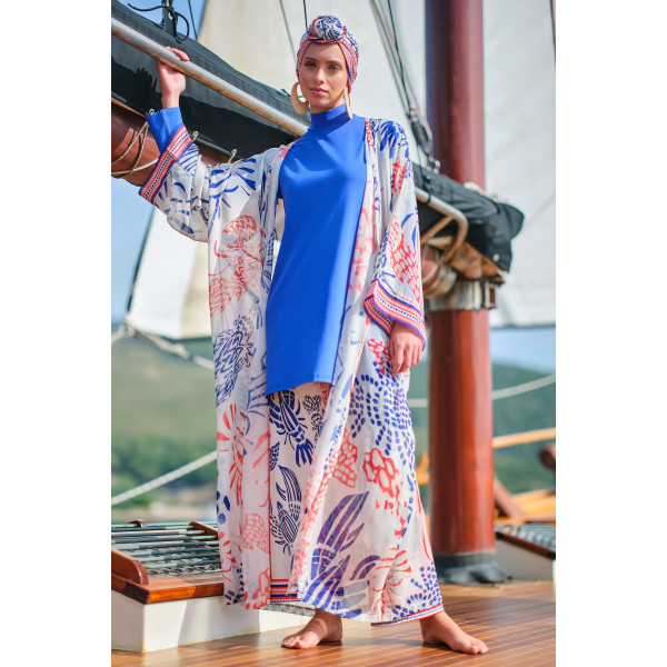 Maillot de bain hijab bleu pantalon imprimé crustacés