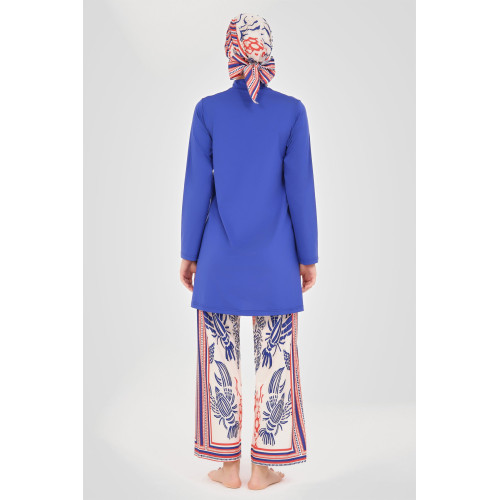 Maillot de bain hijab bleu pantalon imprimé crustacés