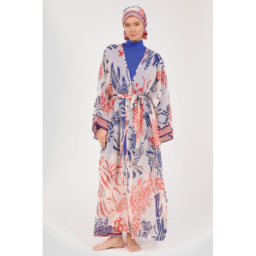 Paréo kimono de plage imprimé crustacés