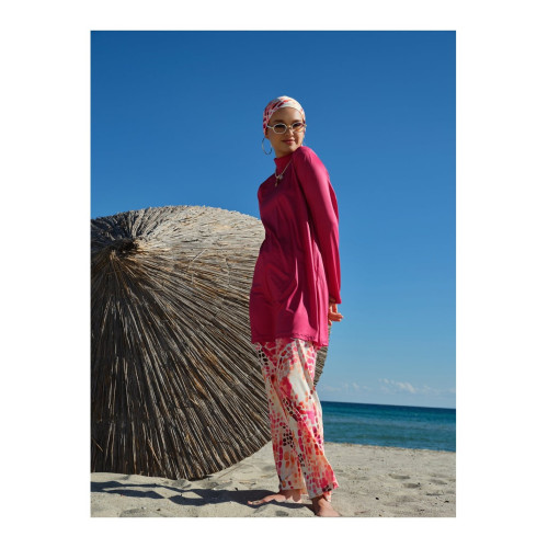 Maillot de bain hijab fuchsia imprimé abstrait