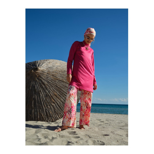 Maillot de bain hijab fuchsia imprimé abstrait