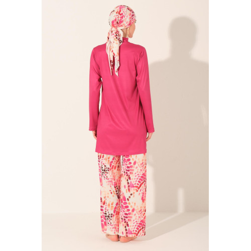 Maillot de bain hijab fuchsia imprimé abstrait