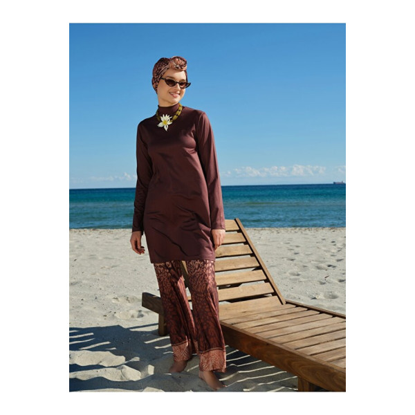 Maillot de bain hijab marron imprimé animal