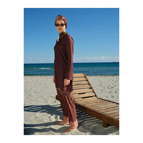 Maillot de bain hijab marron imprimé animal