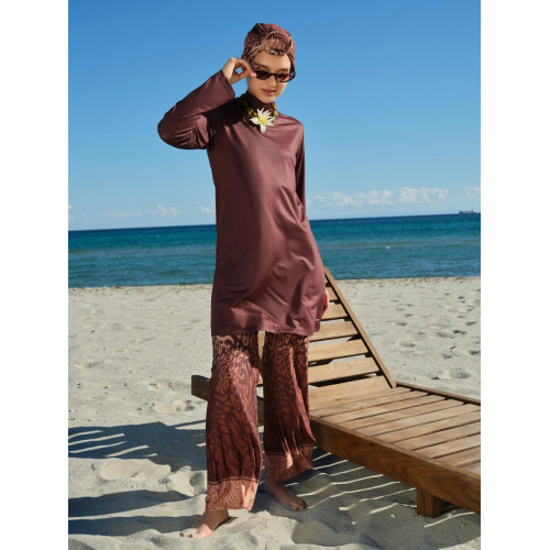 Maillot de bain hijab marron imprimé animal