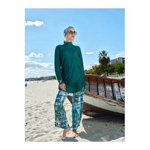 Maillot de bain hijab vert imprimé abstrait