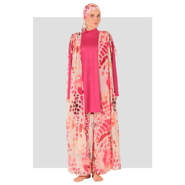 Paréo kimono de plage imprimé rose