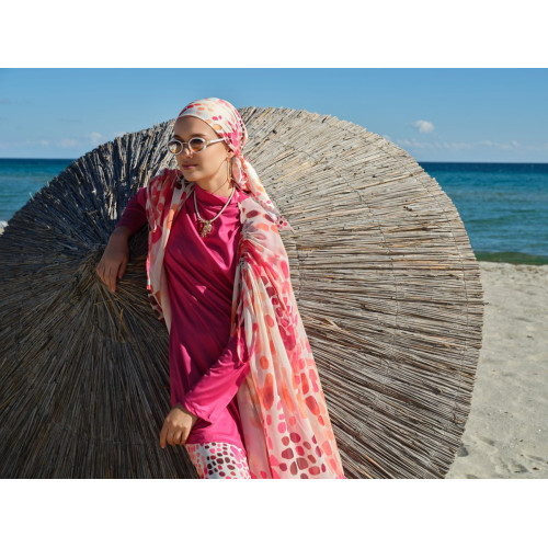 Paréo kimono de plage imprimé rose